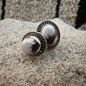 ❤️ Wild Horse Jasper Magnesite 925 Southwestern Navajo Post Back Stud Earrings